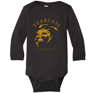 Christian Faith Fearless Joshua 1:9 Lion Of Judah Gift Baby Long Sleeve Bodysuit