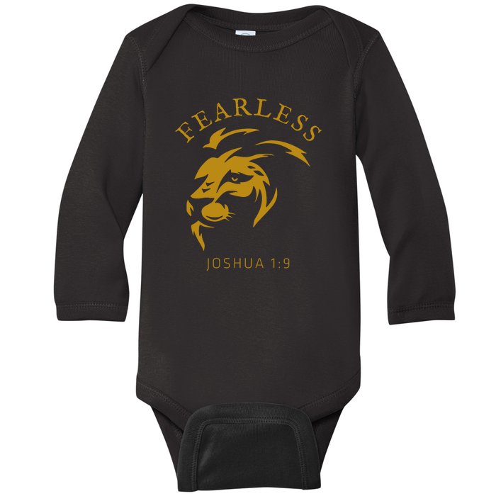 Christian Faith Fearless Joshua 1:9 Lion Of Judah Gift Baby Long Sleeve Bodysuit