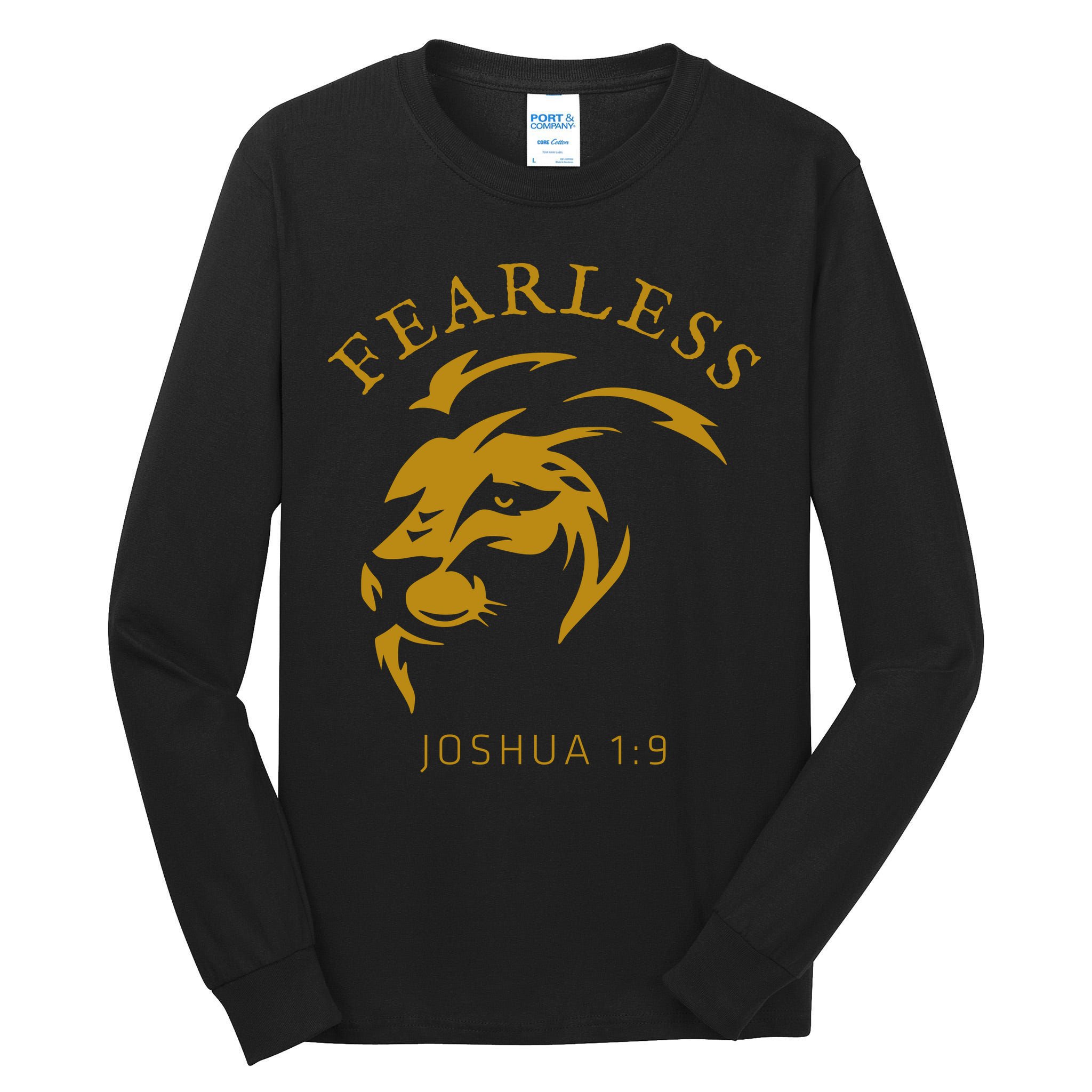 Christian Faith Fearless Joshua 1:9 Lion Of Judah Gift Tall Long Sleeve T-Shirt