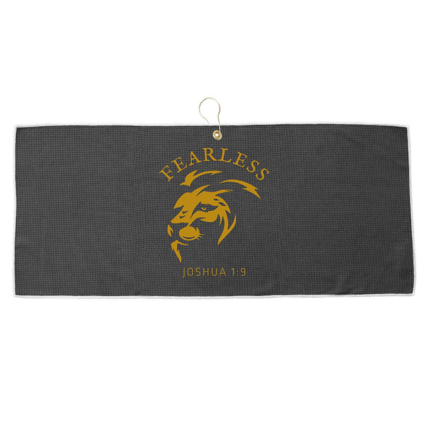 Christian Faith Fearless Joshua 1:9 Lion Of Judah Gift Large Microfiber Waffle Golf Towel