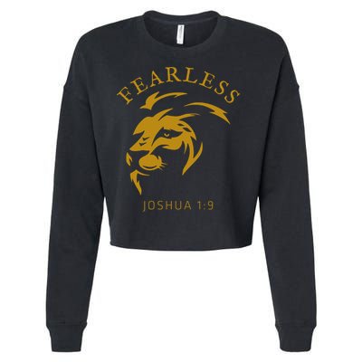 Christian Faith Fearless Joshua 1:9 Lion Of Judah Gift Cropped Pullover Crew