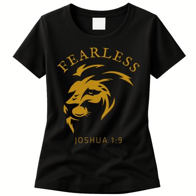 Christian Faith Fearless Joshua 1:9 Lion Of Judah Gift Womens T-Shirt