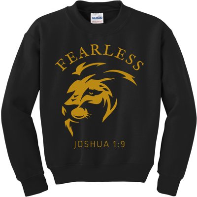 Christian Faith Fearless Joshua 1:9 Lion Of Judah Gift Kids Sweatshirt