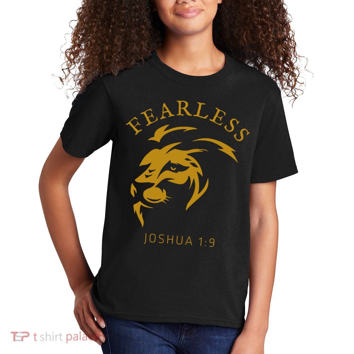 Christian Faith Fearless Joshua 1:9 Lion Of Judah Gift Kids T-Shirt