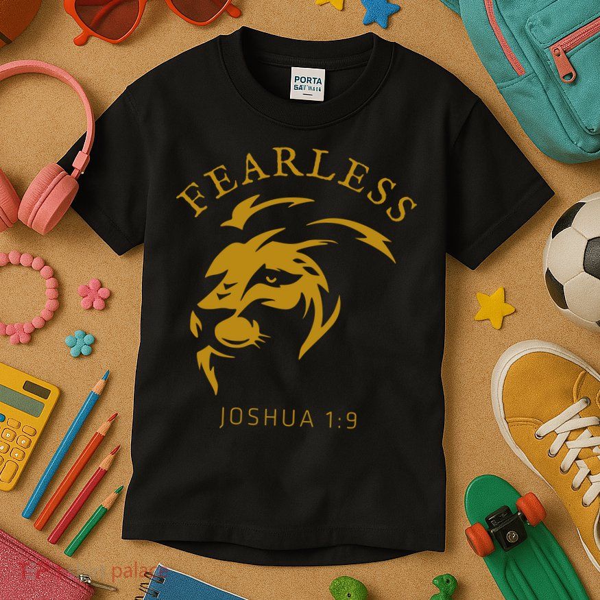 Christian Faith Fearless Joshua 1:9 Lion Of Judah Gift Kids T-Shirt