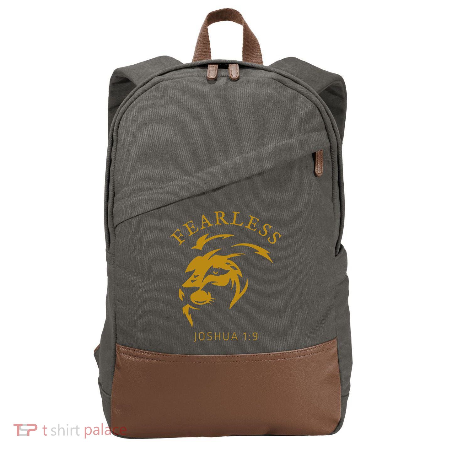 Christian Faith Fearless Joshua 1:9 Lion Of Judah Gift Cotton Canvas Backpack