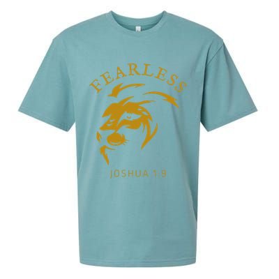 Christian Faith Fearless Joshua 1:9 Lion Of Judah Gift Sueded Cloud Jersey T-Shirt