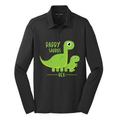 Cool Funny Fathers Day Cute Gift Daddysaurus Rex Dino Cool Gift Silk Touch Performance Long Sleeve Polo