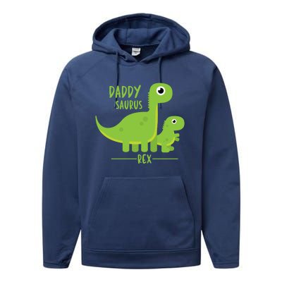 Cool Funny Fathers Day Cute Gift Daddysaurus Rex Dino Cool Gift Performance Fleece Hoodie