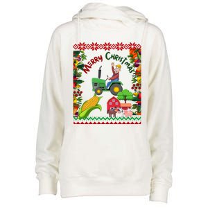 Cute Farmer Farm Ugly Christmas Holiday Party Funny Gift Funny Gift Womens Funnel Neck Pullover Hood