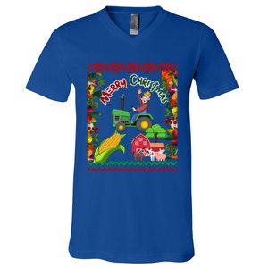 Cute Farmer Farm Ugly Christmas Holiday Party Funny Gift Funny Gift V-Neck T-Shirt