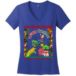 Cute Farmer Farm Ugly Christmas Holiday Party Funny Gift Funny Gift Women's V-Neck T-Shirt