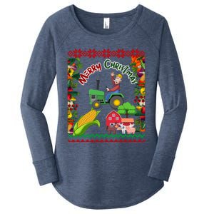 Cute Farmer Farm Ugly Christmas Holiday Party Funny Gift Funny Gift Women's Perfect Tri Tunic Long Sleeve Shirt