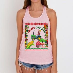 Cute Farmer Farm Ugly Christmas Holiday Party Funny Gift Funny Gift Women's Knotted Racerback Tank