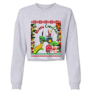 Cute Farmer Farm Ugly Christmas Holiday Party Funny Gift Funny Gift Cropped Pullover Crew