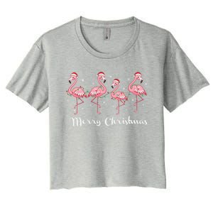 Christmas Funny Flamingo Pink Christmas Tree Xmas Gift Women's Crop Top Tee