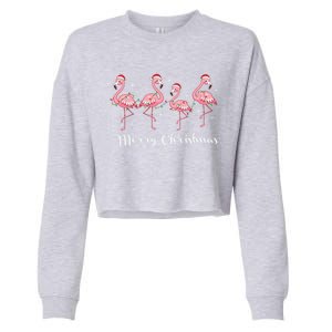 Christmas Funny Flamingo Pink Christmas Tree Xmas Gift Cropped Pullover Crew