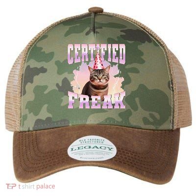 Certified Freak Funny Cat Joke Meme Cement Cursed Cat Legacy Tie Dye Trucker Hat