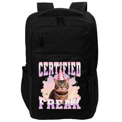 Certified Freak Funny Cat Joke Meme Cement Cursed Cat Impact Tech Backpack