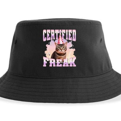 Certified Freak Funny Cat Joke Meme Cement Cursed Cat Sustainable Bucket Hat