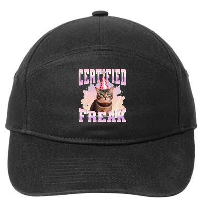 Certified Freak Funny Cat Joke Meme Cement Cursed Cat 7-Panel Snapback Hat