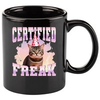 Certified Freak Funny Cat Joke Meme Cement Cursed Cat 11oz C Handle Ceramic Mug