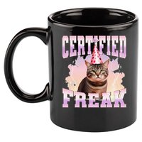 Certified Freak Funny Cat Joke Meme Cement Cursed Cat 11oz C Handle Ceramic Mug
