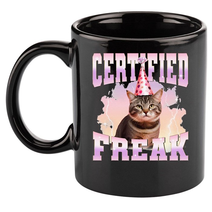 Certified Freak Funny Cat Joke Meme Cement Cursed Cat 11oz C Handle Ceramic Mug