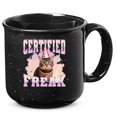 Certified Freak Funny Cat Joke Meme Cement Cursed Cat 15oz Campfire Ceramic Mug
