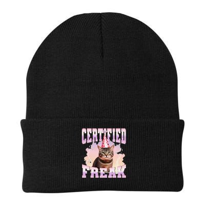 Certified Freak Funny Cat Joke Meme Cement Cursed Cat Beanie