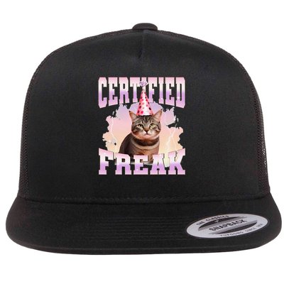 Certified Freak Funny Cat Joke Meme Cement Cursed Cat Flatbill Hat