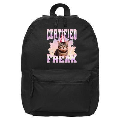 Certified Freak Funny Cat Joke Meme Cement Cursed Cat 16 in Basic Backpack