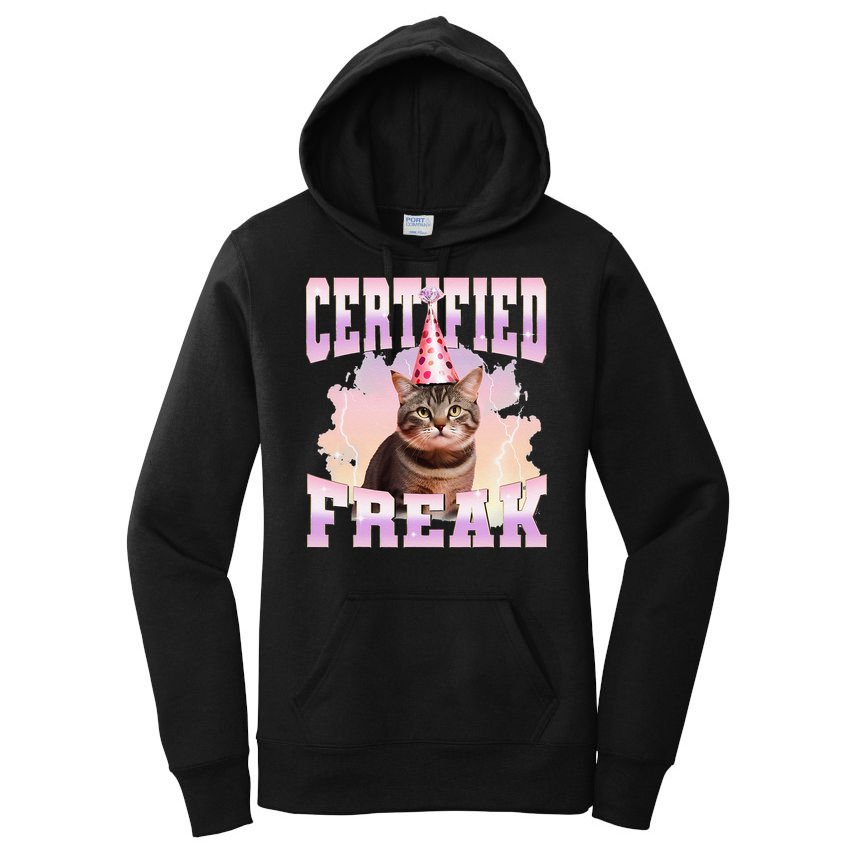 Certified Freak Funny Cat Joke Meme Cement Cursed Cat Women's Pullover Hoodie