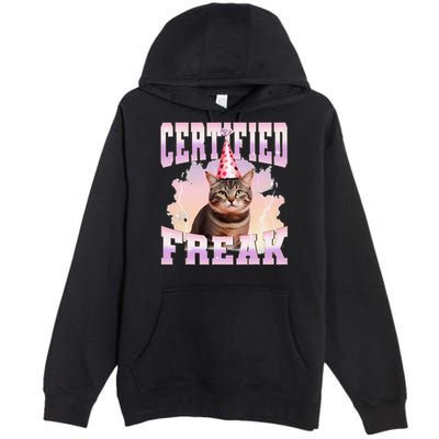 Certified Freak Funny Cat Joke Meme Cement Cursed Cat Premium Pullover Hoodie