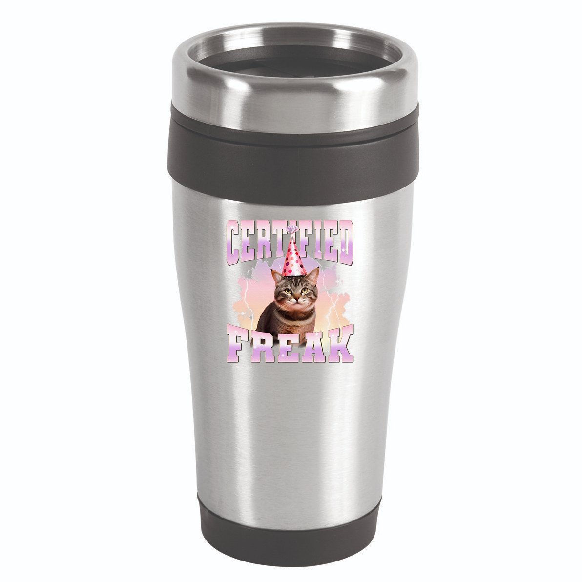 Certified Freak Funny Cat Joke Meme Cement Cursed Cat 16oz Travel Tumbler