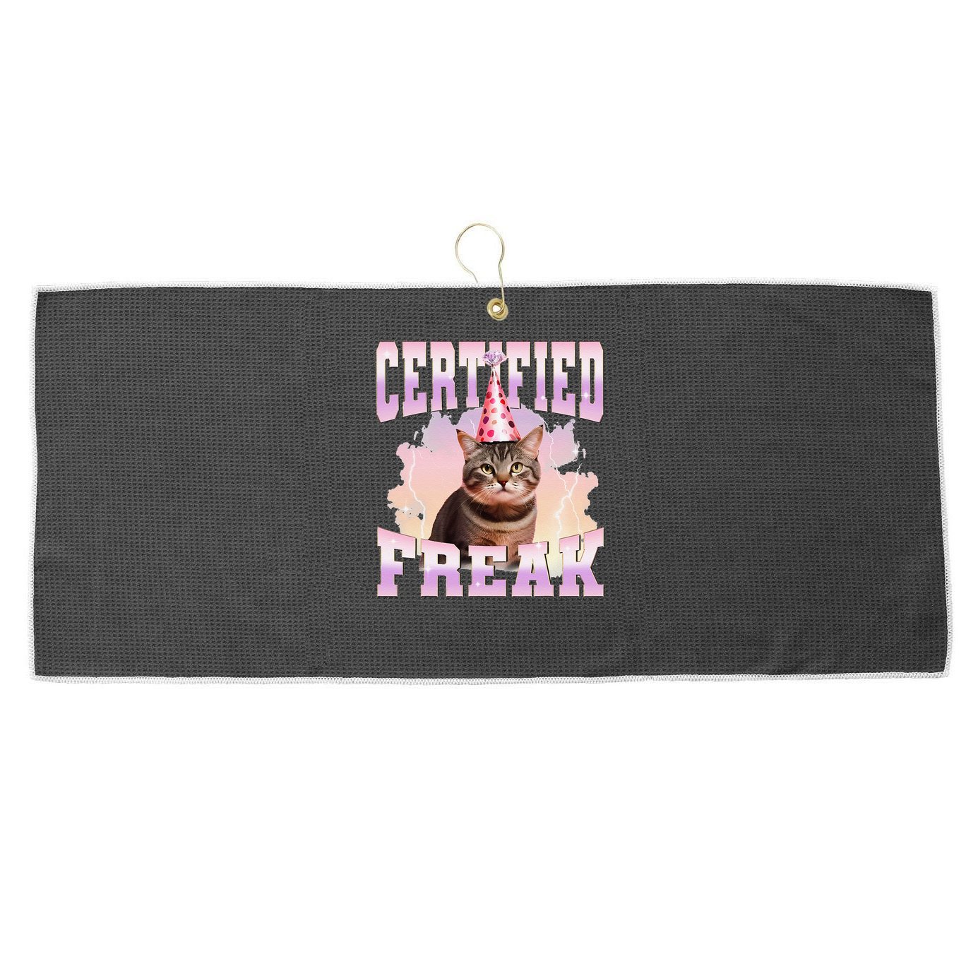 Certified Freak Funny Cat Joke Meme Cement Cursed Cat Large Microfiber Waffle Golf Towel