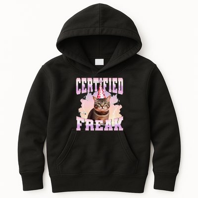 Certified Freak Funny Cat Joke Meme Cement Cursed Cat Kids Hoodie