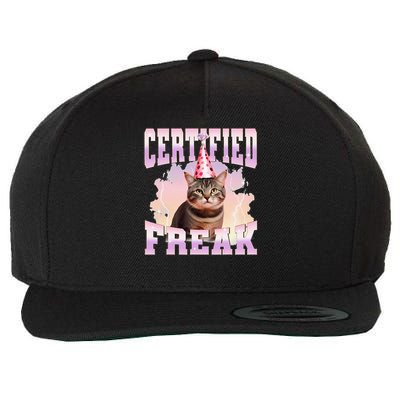 Certified Freak Funny Cat Joke Meme Cement Cursed Cat Wool Snapback Cap