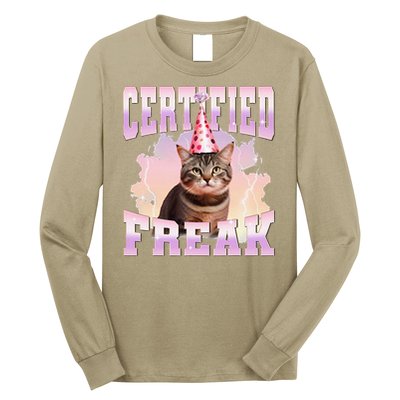 Certified Freak Funny Cat Joke Meme Cement Cursed Cat Long Sleeve Shirt