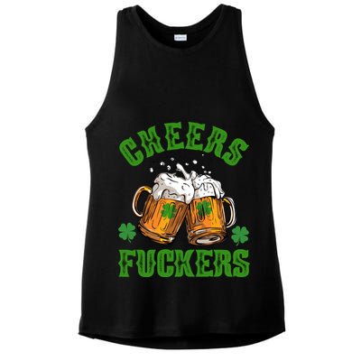 Cheers Fuckers Funny St Patrick's Day Beer Ladies PosiCharge Tri-Blend Wicking Tank