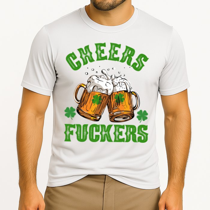 Cheers Fuckers Funny St Patrick's Day Beer Cooling Performance Crew T-Shirt