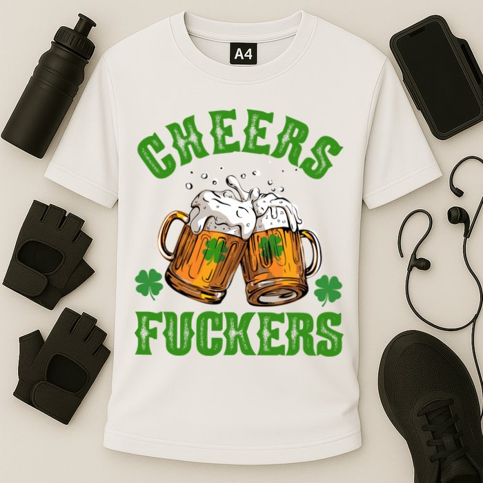 Cheers Fuckers Funny St Patrick's Day Beer Cooling Performance Crew T-Shirt