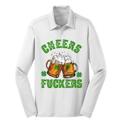 Cheers Fuckers Funny St Patrick's Day Beer Silk Touch Performance Long Sleeve Polo