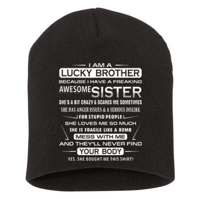 Christmas Funny For Brother From Sister I Am A Lucky Brother Short Acrylic Beanie