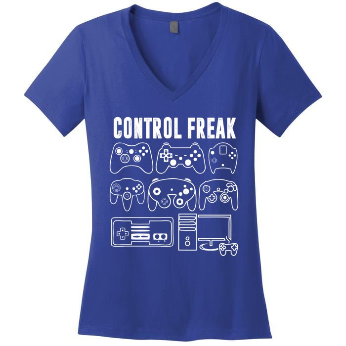 Control Freak Funny Video Game Player Quote Retro Controller Cool Gift Women's V-Neck T-Shirt