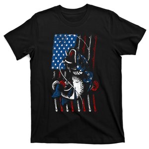 Cool Fishing For Men Women American Flag USA Fish Lover T-Shirt