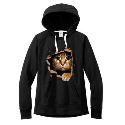 Cute kitten looks from torn fabric - Cats  Women's Fleece Hoodie