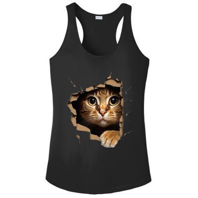 Cute kitten looks from torn fabric - Cats  Ladies PosiCharge Competitor Racerback Tank