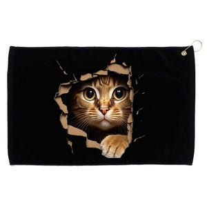 Cute kitten looks from torn fabric - Cats  Grommeted Golf Towel