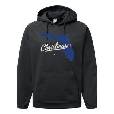 Christmas Florida FL Map Performance Fleece Hoodie